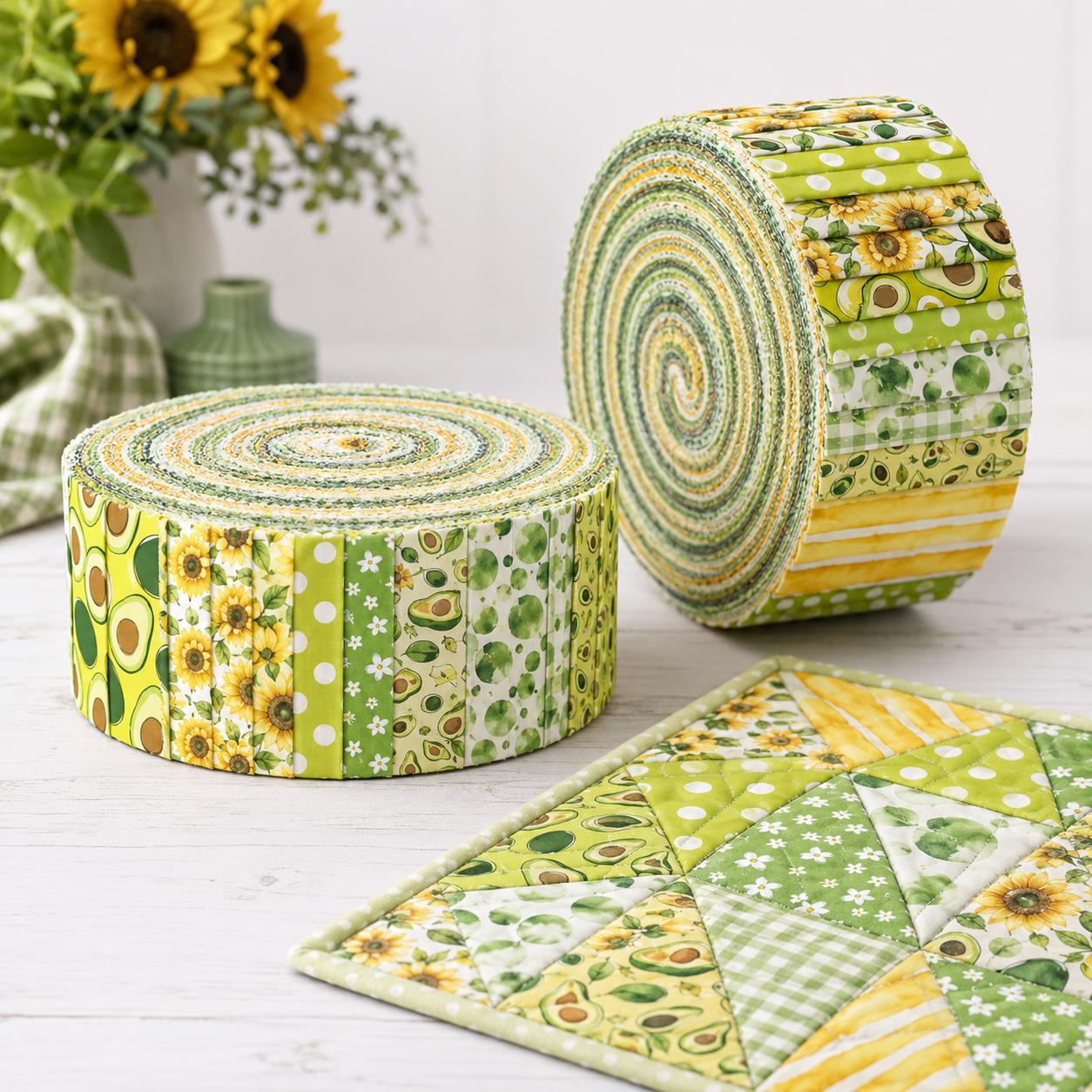 10pcs Vintage Avocado Floral Jelly Roll Fabric Strips 2.5X19.7inch Pre-Cut 100% Polyester For Patchwork Quilts, Table Runners, Placemats, Tote Bags, Storage Pouches, Makeup Bags, Coasters, Quilt Blocks & Binding Birthday Gift For Mom