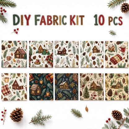 10Pc/Set Christmas Series Cup Tree House Coffee Plaid Fat Quarter Fabric, Pre-Cut Square Fabric Assort, Fabric Set, Craft Fabric, Handmade DIY Patchwork Fabric,Home Quilting Sewing Fabric, Packaging Fabric, Scrapbooking Craft Hobbyist