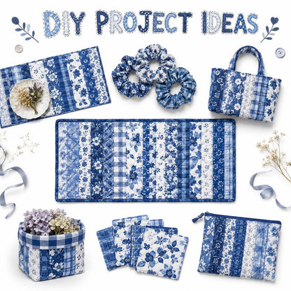 10pcs Vintage Floral Plaid Blue Pattern Jelly Roll Fabric Strips 2.5X19.7inch Pre-cut 100% Polyester for Patchwork Quilts, Table Runners, Placemats, Tote Bags, Storage Pouches, Makeup Bags, Coasters, Quilt Blocks & Binding Multi-color