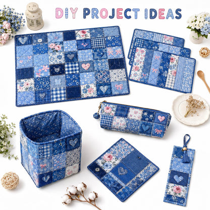 20pcs Vintage Denim Pattern Blue Series Jelly Roll Sliced Fabric Strips 2.5X19.7inch Pre-Cut Floral Bow Knot Printed Multi-Color 100% Polyester For DIY Handmade Patchwork, Table Runners, Placemats, Tote Bags, Storage Pouches, Makeup Bags, Coasters