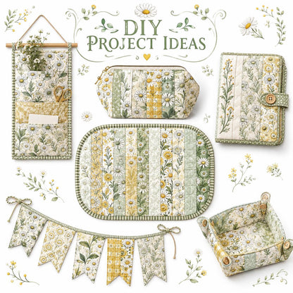 10pcs Vintage Daisy Floral Pattern Jelly Roll Fabric Strips 2.5X19.7inch Pre-Cut 100% Polyester For Patchwork Quilts, Table Runners, Placemats, Tote Bags, Storage Pouches, Makeup Bags, Coasters, Quilt Blocks & Binding