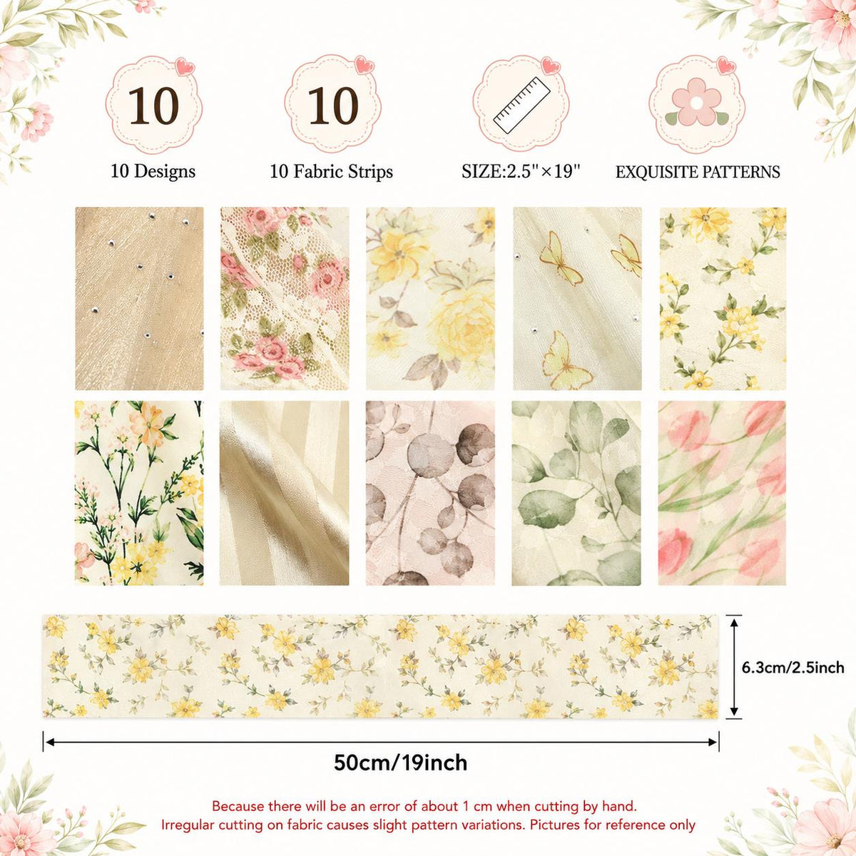 10Pc/Set, Making 10 Images 1pc Each, Each Size: 6.3*50cm Butterfly Floral Beige Series Sliced Fabric Set Style Combination, Polyester Jelly Roll Fabric Strips, Pre-Cut Quilting Squares, For Quilting DIY, Handicrafts And Sewing, Blankets, Rugs, Interior De