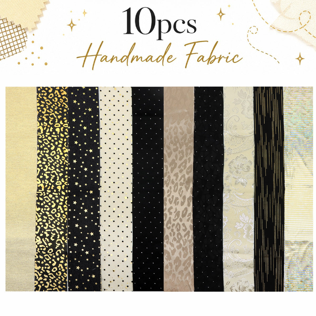 10Pc/Set, Making 10 Images 1pc Each, Each Size: 6.3*50cm Leopard Star Golden Hot Stamping Series Sliced Fabric Set Style Combination, Polyester Jelly Roll Fabric Strips, Pre-Cut Quilting Squares, For Quilting DIY, Handicrafts And Sewing, Blankets, Rugs, I