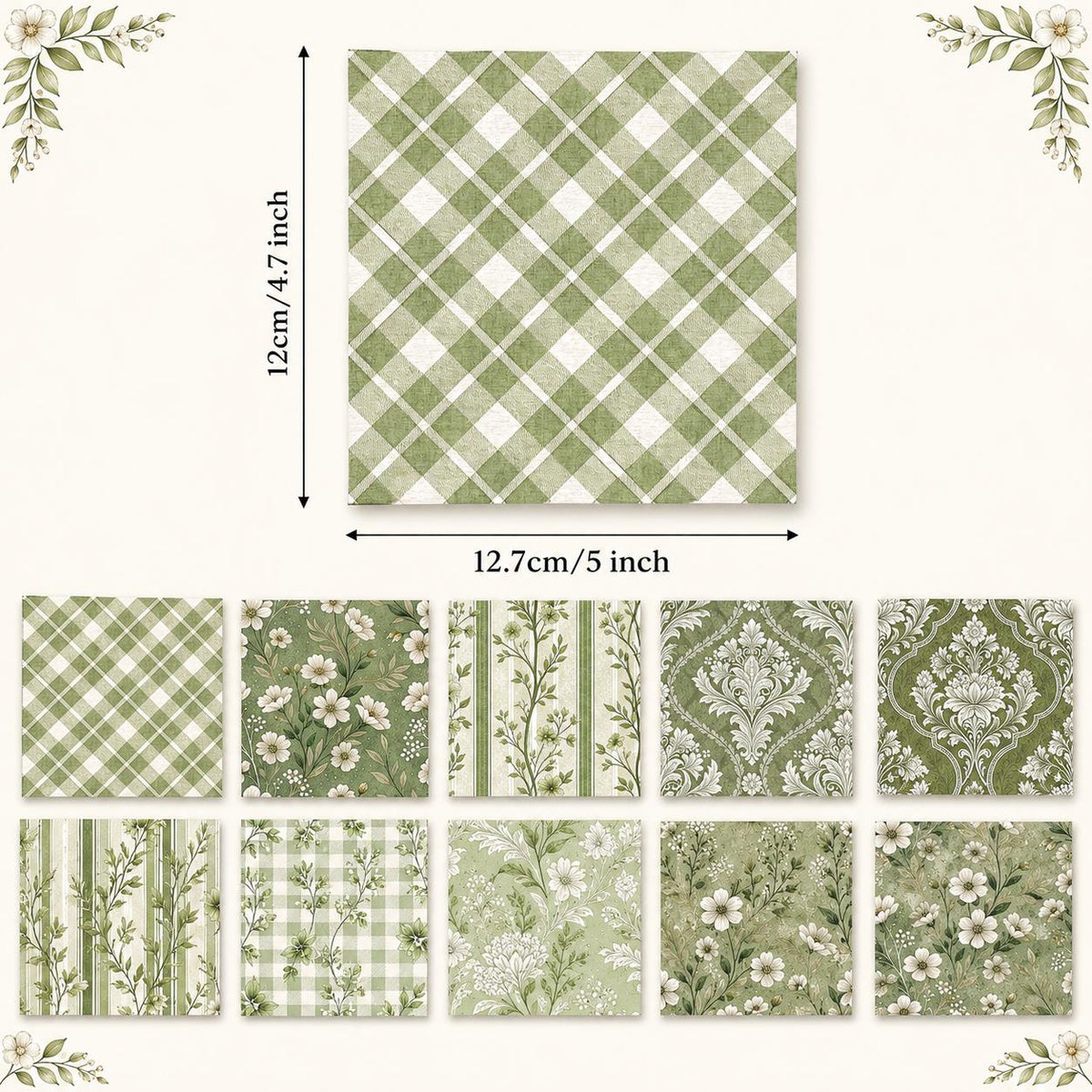 10pcS Charm Pack Set Plaid Floral Pattern VIntage Style Handmade DIY With Rich Color and Texture Elements 100% Polyester Patchwork in 10 Design Styles Suitable For Patchwork DIY Craft Projects DIY Wallet Making Gift Giving Bag Making Mother's Day Gift