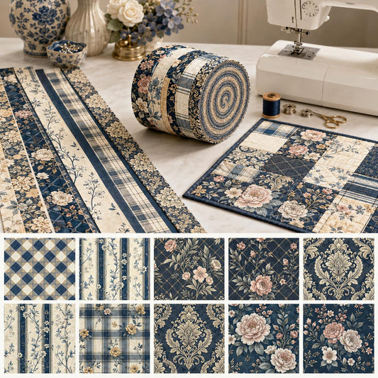 10pcs Vintage Flower Pattern Jelly Roll Fabric Strips 2.5X19.7inch Pre-Cut 100% Polyester For Patchwork Quilts, Table Runners, Placemats, Tote Bags, Storage Pouches, Makeup Bags, Coasters, Quilt Blocks & Binding