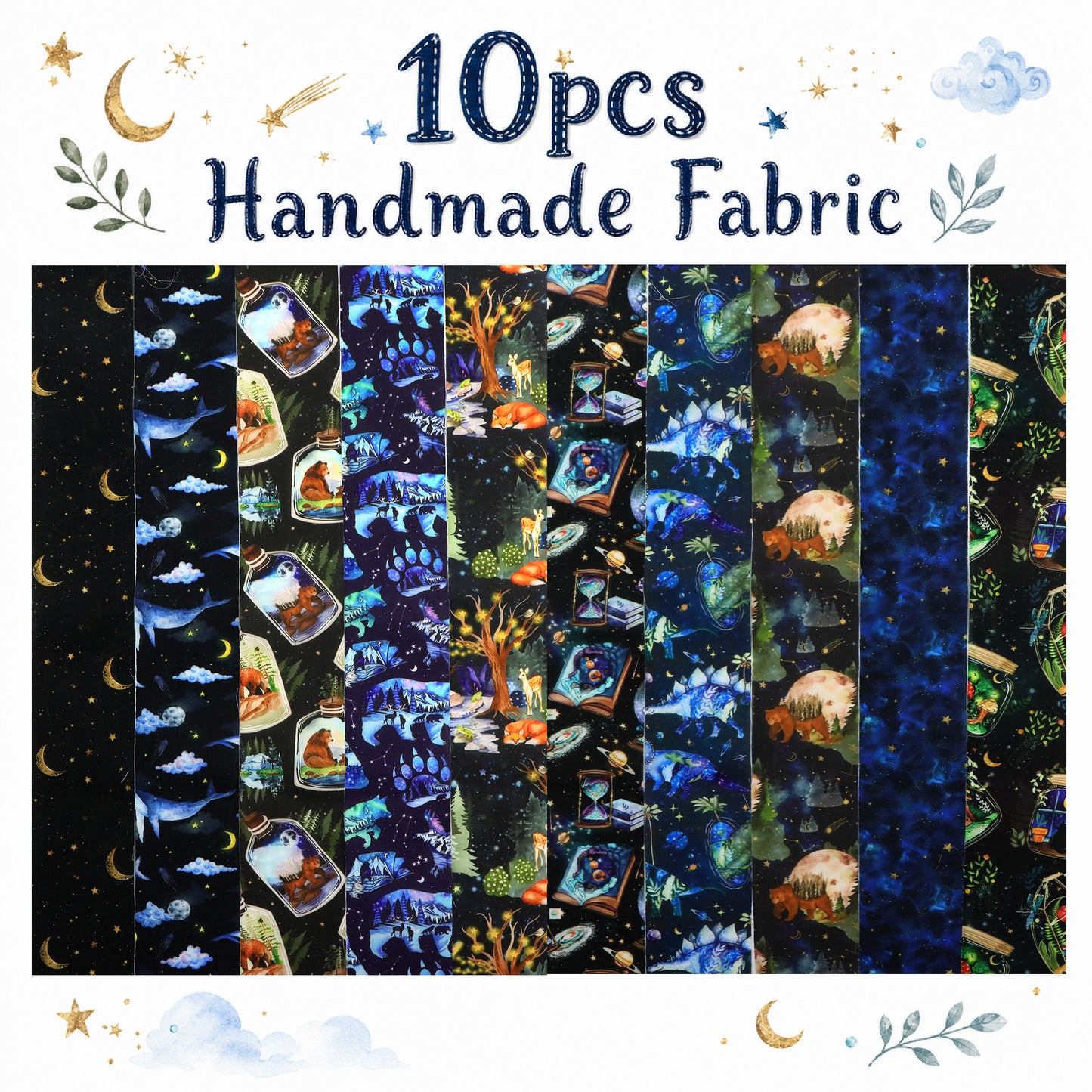 10pcs Wishing Bottle Dark Series Jelly Roll Fabric Strips 2.5X19.7inch Pre-cut 100% Polyester for Patchwork Quilts, Table Runners, Placemats, Tote Bags, Storage Pouches, Makeup Bags, Coasters, Quilt Blocks & Binding