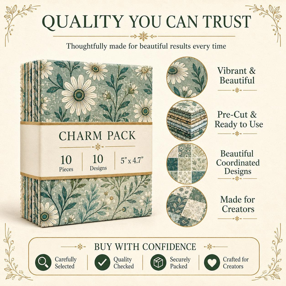 10pcs Charm Pack Set Leaf Pattern Vintage Style Handmade DIY with Rich Color and Texture Elements 100% Polyester Patchwork in 10 Design Styles Suitable for Patchwork DIY Craft Projects DIY Wallet Making Gift Giving Bag Making Mother's Day Gift