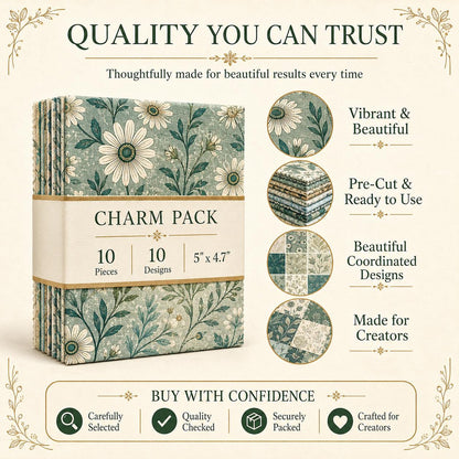 10pcs Charm Pack Set Leaf Pattern Vintage Style Handmade DIY with Rich Color and Texture Elements 100% Polyester Patchwork in 10 Design Styles Suitable for Patchwork DIY Craft Projects DIY Wallet Making Gift Giving Bag Making Mother's Day Gift