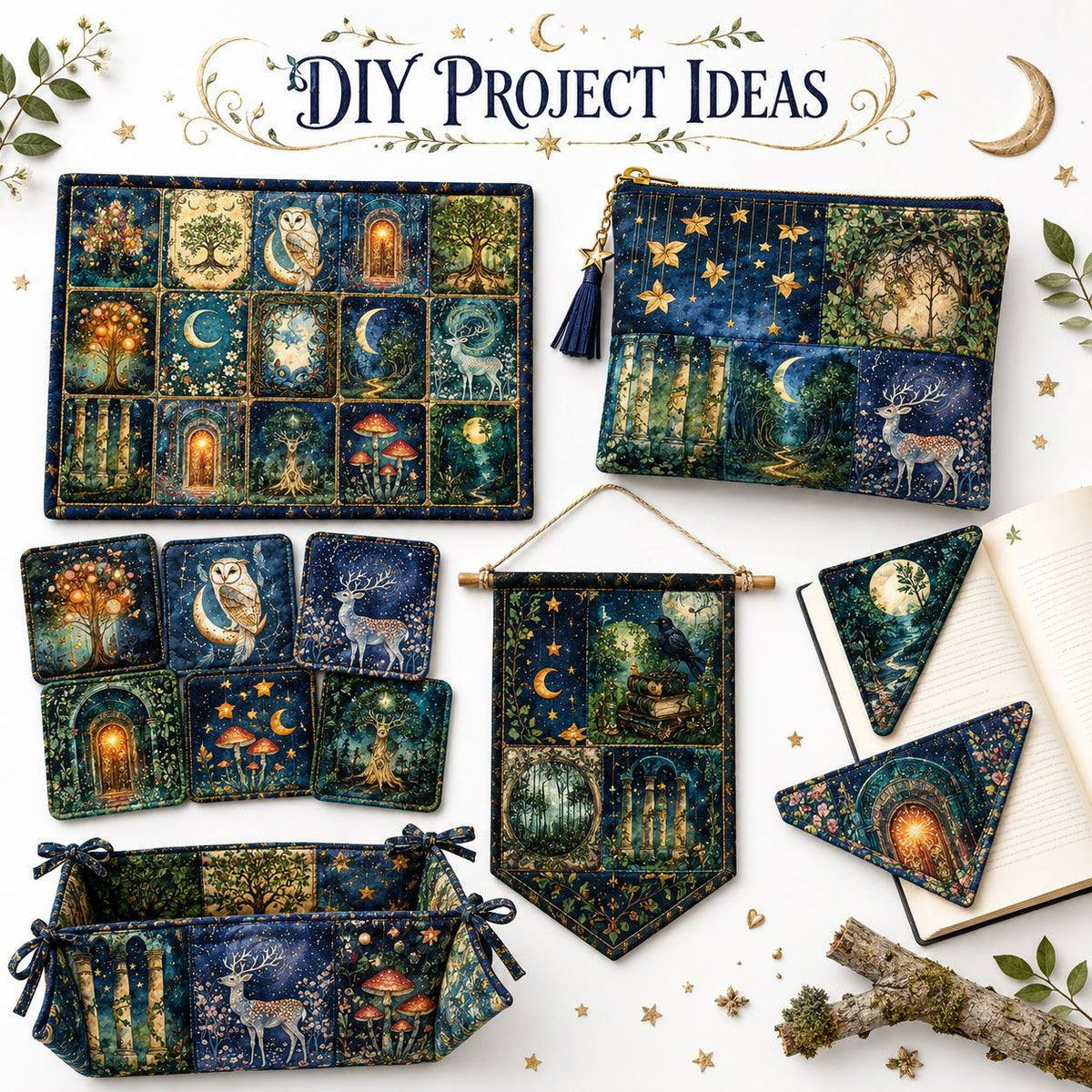 10Pc/Set Crow Series Owl Deer Mushroom Fat Quarter Fabric, Pre-Cut Square Fabric Assort, Fabric Set, Craft Fabric, Handmade DIY Patchwork Fabric,Home Quilting Sewing Fabric, Packaging Fabric, Scrapbooking Craft Hobbyist