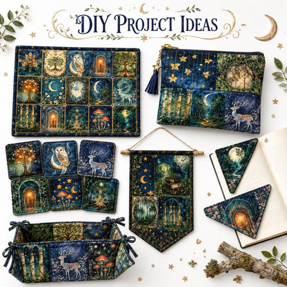 10Pc/Set Crow Series Owl Deer Mushroom Fat Quarter Fabric, Pre-Cut Square Fabric Assort, Fabric Set, Craft Fabric, Handmade DIY Patchwork Fabric,Home Quilting Sewing Fabric, Packaging Fabric, Scrapbooking Craft Hobbyist
