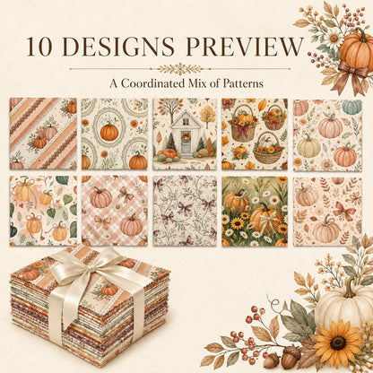 10pcs Charm Pack Set Pumpkin Autumn Pattern Vintage Style Handmade DIY with Rich Color and Texture Elements 100% Polyester Patchwork in 10 Design Styles Suitable for Patchwork DIY Craft Projects DIY Wallet Making Gift Giving Bag Making Mother's Day Gift