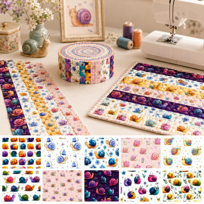 10Pc/Set, Making 10 Images 1pc Each, Each Size: 6.3*50cm Snail Series Sliced Fabric Set Style Combination, Polyester Jelly Roll Fabric Strips, Pre-Cut Quilting Squares, For Quilting DIY, Handicrafts And Sewing, Blankets, Rugs, Interior Decoration