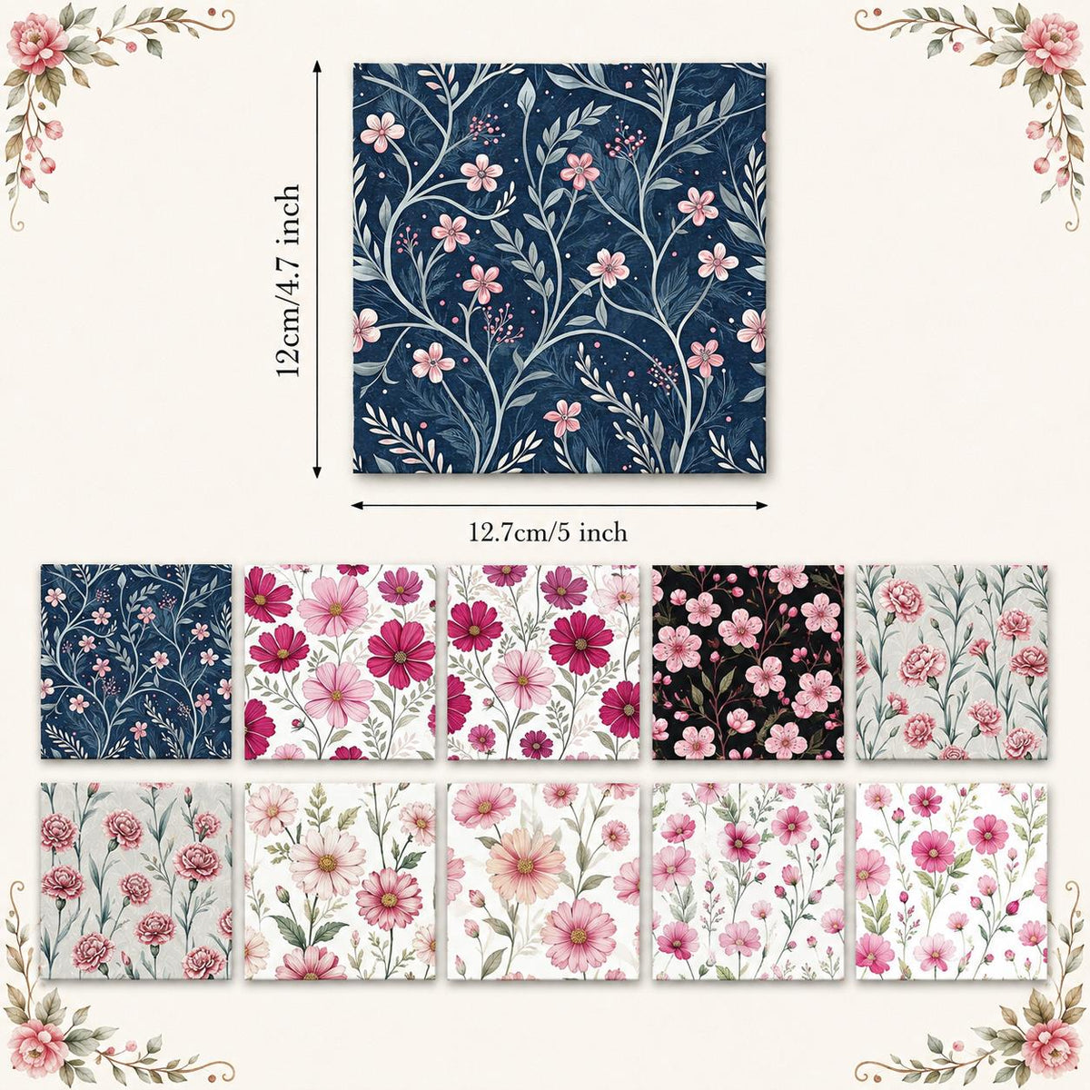 10Pc/Set Flower Series Fat Quarter Fabric, Pre-Cut Square Fabric Assort, Fabric Set, Craft Fabric, Handmade DIY Patchwork Fabric,Home Quilting Sewing Fabric, Packaging Fabric, Scrapbooking Craft Hobbyist