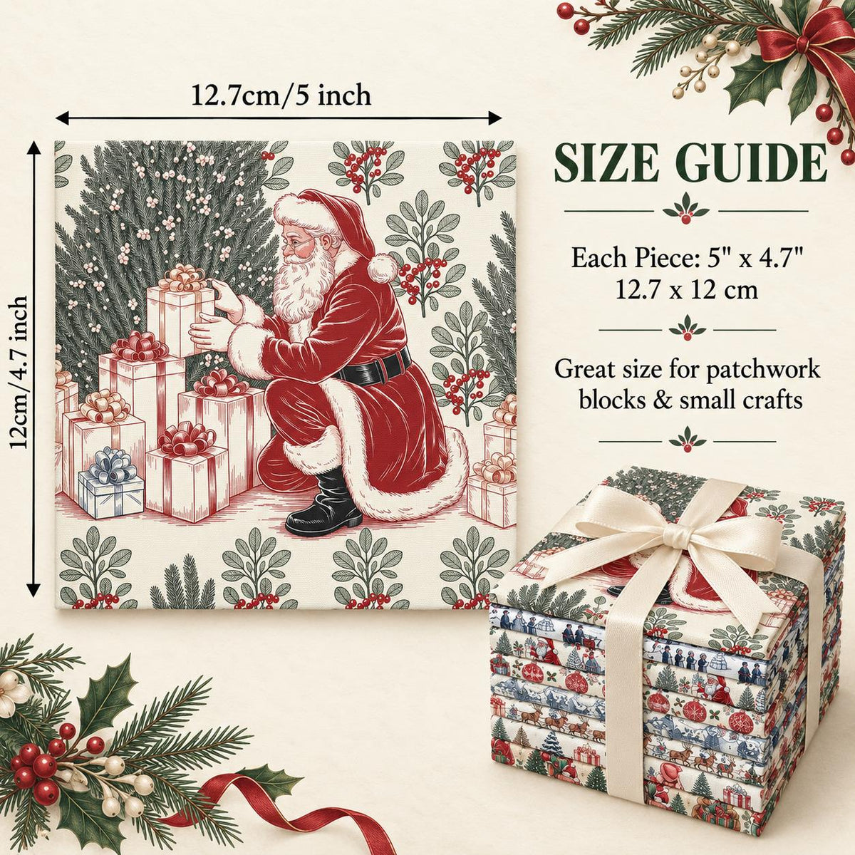 10Pc/Set Christmas Series Deer Tree Santa Claus Holly Gift Fat Quarter Fabric, Pre-Cut Square Fabric Assort, Fabric Set, Craft Fabric, Handmade DIY Patchwork Fabric,Home Quilting Sewing Fabric, Packaging Fabric, Scrapbooking Craft Hobbyist