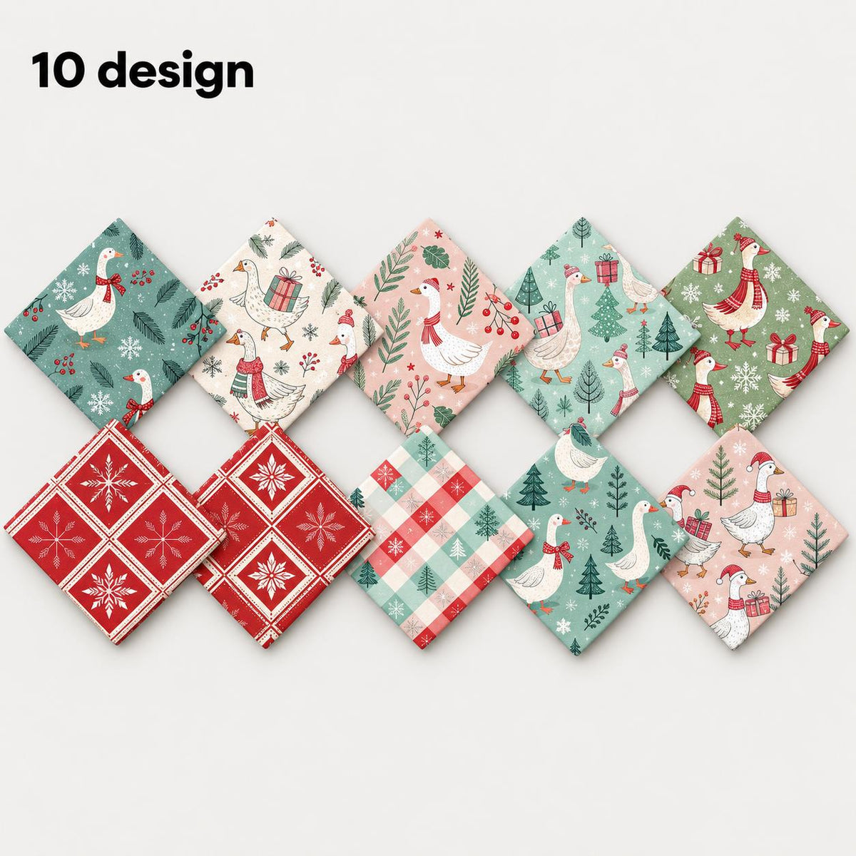 10Pc/Set Christmas Series Plaid Tree Duck Fat Quarter Fabric, Pre-Cut Square Fabric Assort, Fabric Set, Craft Fabric, Handmade DIY Patchwork Fabric,Home Quilting Sewing Fabric, Packaging Fabric, Scrapbooking Craft Hobbyist