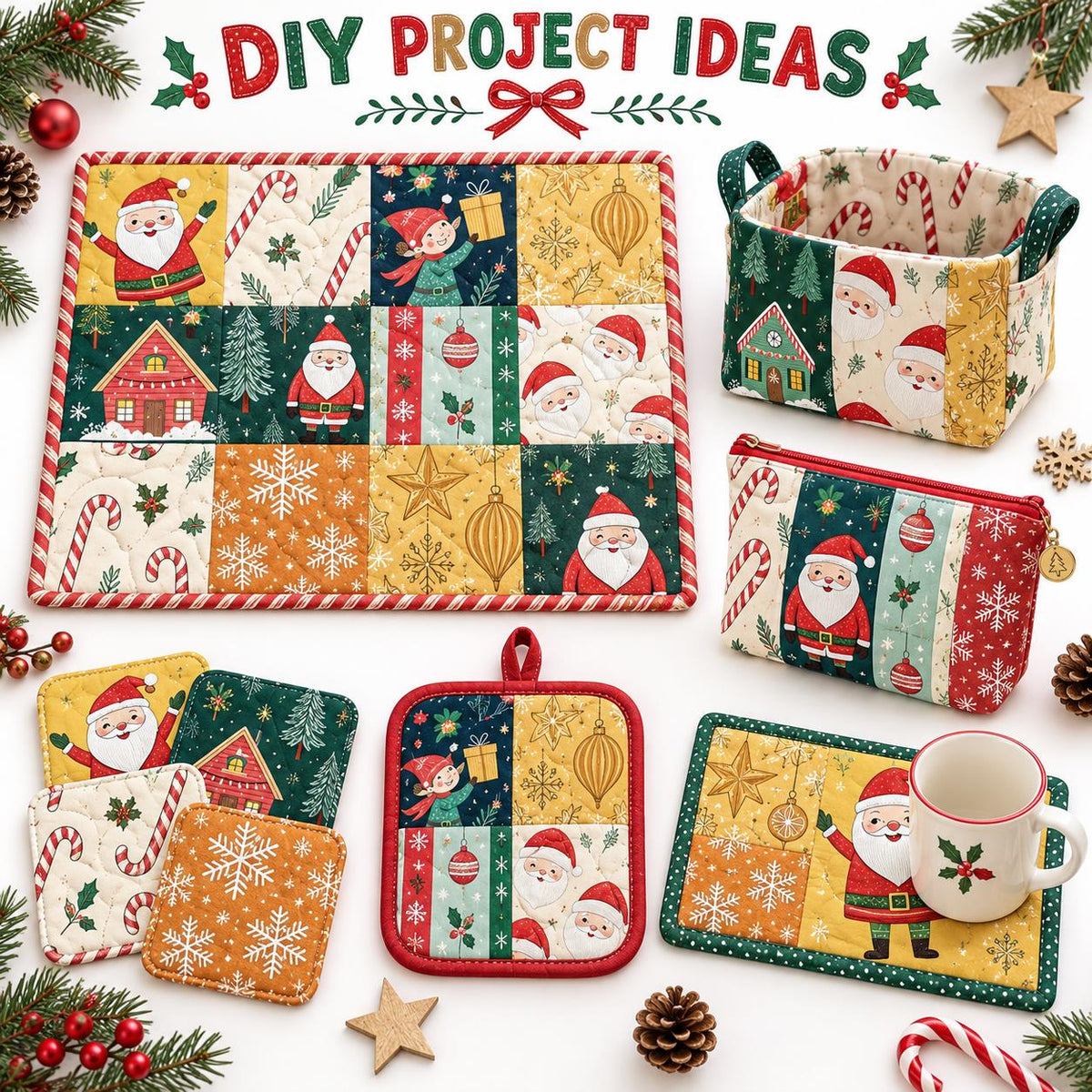 10Pc/Set Christmas Series Santa Claus Star Holly Gift Fat Quarter Fabric, Pre-Cut Square Fabric Assort, Fabric Set, Craft Fabric, Handmade DIY Patchwork Fabric,Home Quilting Sewing Fabric, Packaging Fabric, Scrapbooking Craft Hobbyist
