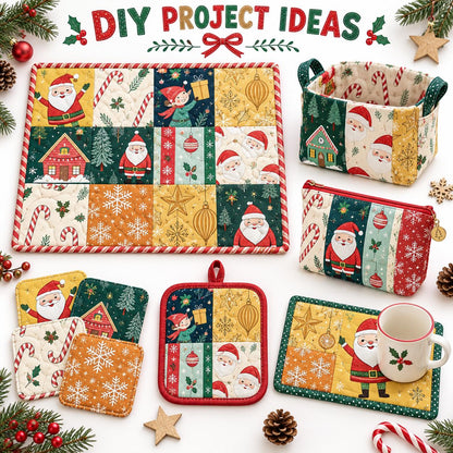 10Pc/Set Christmas Series Santa Claus Star Holly Gift Fat Quarter Fabric, Pre-Cut Square Fabric Assort, Fabric Set, Craft Fabric, Handmade DIY Patchwork Fabric,Home Quilting Sewing Fabric, Packaging Fabric, Scrapbooking Craft Hobbyist