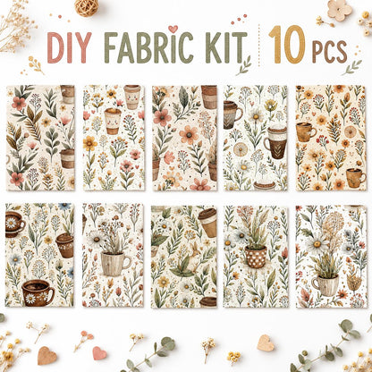 10Pc/Set Flower Series Rabbit Coffee Fat Quarter Fabric, Pre-Cut Square Fabric Assort, Fabric Set, Craft Fabric, Handmade DIY Patchwork Fabric,Home Quilting Sewing Fabric, Packaging Fabric, Scrapbooking Craft Hobbyist