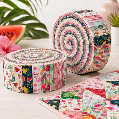 10Pc/Set, Making 10 Images 1pc Each, Each Size: 6.3*50cm Summer Watermelon Flamingo Series Sliced Fabric Set Style Combination, Polyester Jelly Roll Fabric Strips, Pre-Cut Quilting Squares, For Quilting DIY, Handicrafts And Sewing, Blankets, Rugs