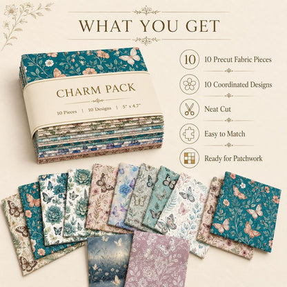 10pcs Charm Pack Set Floral Butterfly Pattern Vintage Style Handmade DIY with Rich Color and Texture Elements 100% Polyester Patchwork in 10 Design Styles Suitable for Patchwork DIY Craft Projects DIY Wallet Making Gift Giving Bag Making Mother's Day Gift