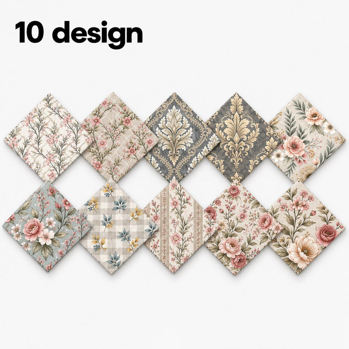 10Pc/Set Flower Series Stripe Plaid Fat Quarter Fabric, Pre-Cut Square Fabric Assort, Fabric Set, Craft Fabric, Handmade DIY Patchwork Fabric,Home Quilting Sewing Fabric, Packaging Fabric, Scrapbooking Craft Hobbyist