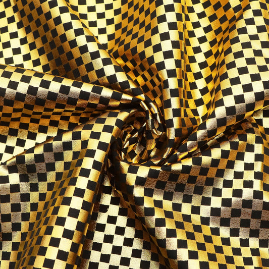 1pc Golden Checkered Foiled 100% Polyester Fabric, 59.05 x 19.68 inch Precut Fabric with Buffalo Plaid Pattern, Perfect for Party Decorations, and Craft Projects, Hair Ties, DIY Quilting & Sewing, Patchwork, Backdrop Fabric, Christmas Holiday Decor