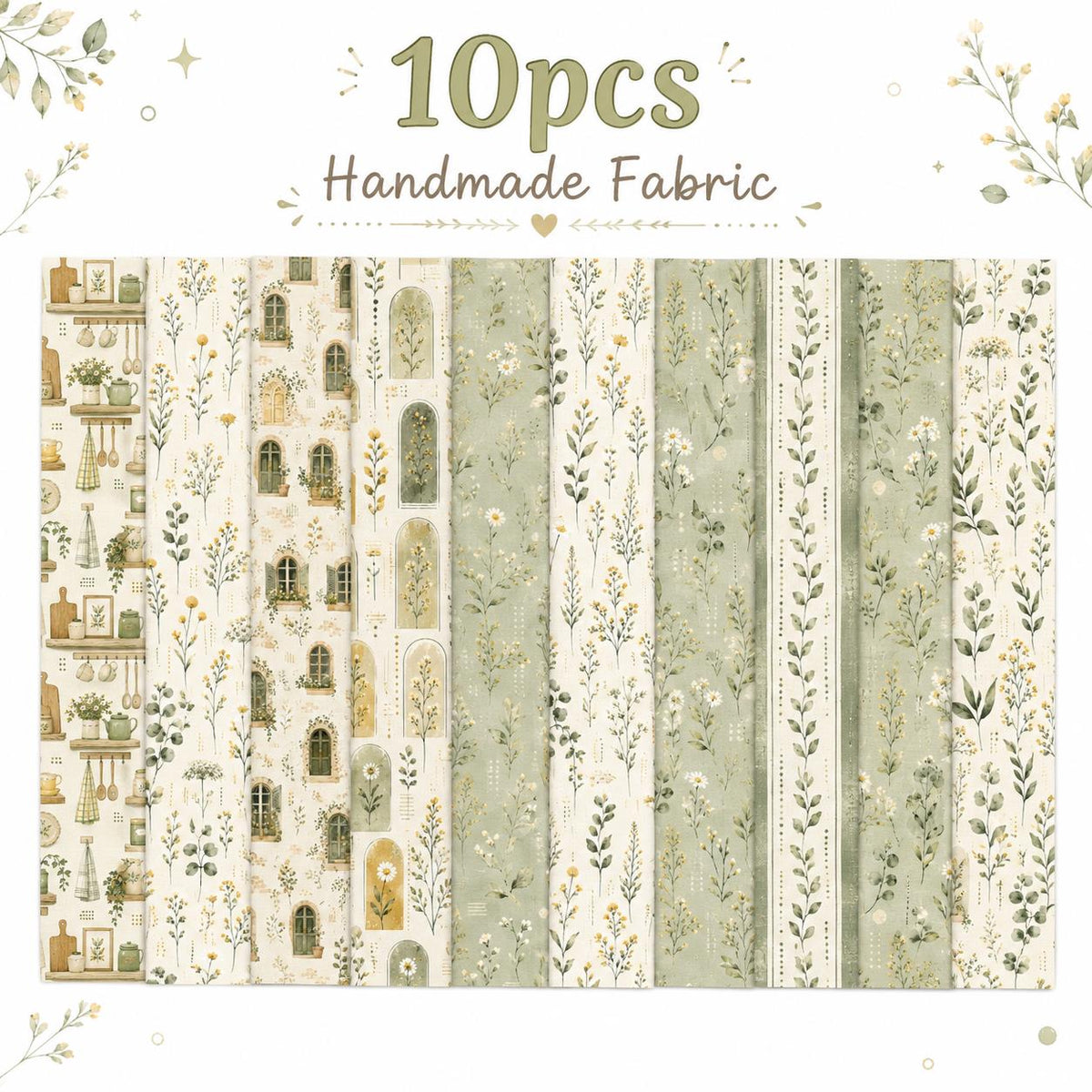 10pcs Vintage Floral Plant Pattern Jelly Roll Fabric Strips 2.5X19.7inch Pre-Cut 100% Polyester For Patchwork Quilts, Table Runners, Placemats, Tote Bags, Storage Pouches, Makeup Bags, Coasters, Quilt Blocks & Binding