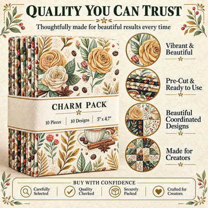 10Pc/Set Christmas Flower Coffee Beans Coffee Series Fat Quarter Fabric, Pre-Cut Square Fabric Assort, Fabric Set, Craft Fabric, Handmade DIY Patchwork Fabric,Home Quilting Sewing Fabric, Packaging Fabric, Scrapbooking Craft Hobbyist