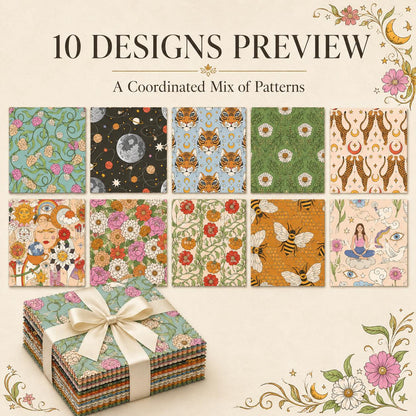 10pcs Charm Pack Set Floral Bee Pattern Vintage Style Handmade DIY with Rich Color and Texture Elements 100% Polyester Patchwork in 10 Design Styles Suitable for Patchwork DIY Craft Projects DIY Wallet Making Gift Giving Bag Making Mother's Day Gift