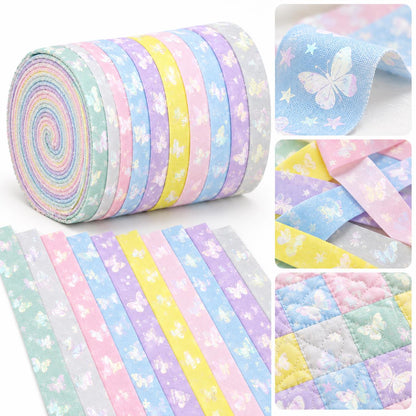 10pcs Vintage Butterfly Mesh Gauze Lace Series Jelly Roll Fabric Strips 2.5X19.7inch Pre-cut 100% Polyester for Patchwork Quilts, Table Runners, Placemats, Tote Bags, Storage Pouches, Makeup Bags, Coasters, Quilt Blocks & Binding Multi-color