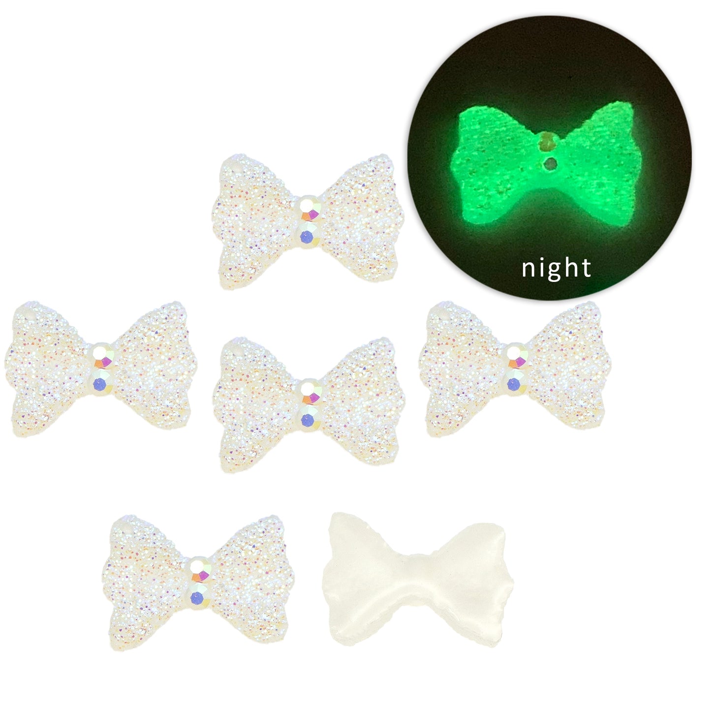20Pcs/pack Glow in the Dark Acrylic Beads Bowknot Shaped Plain Solid Color for Jewelry Making DIY Bracelet Necklace Chain Earrings Charm Decors For Nail Art Design Crafts Jewelry Accessories