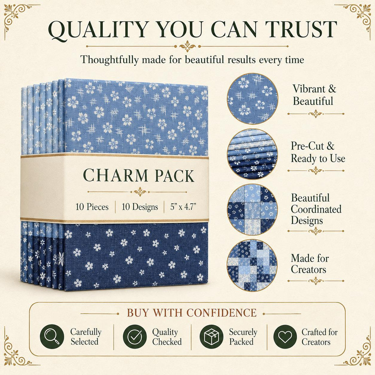10Pc/Set Flower Denim Series Fat Quarter Fabric, Pre-Cut Square Fabric Assort, Fabric Set, Craft Fabric, Handmade DIY Patchwork Fabric,Home Quilting Sewing Fabric, Packaging Fabric, Scrapbooking Craft Hobbyist