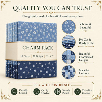10Pc/Set Flower Denim Series Fat Quarter Fabric, Pre-Cut Square Fabric Assort, Fabric Set, Craft Fabric, Handmade DIY Patchwork Fabric,Home Quilting Sewing Fabric, Packaging Fabric, Scrapbooking Craft Hobbyist