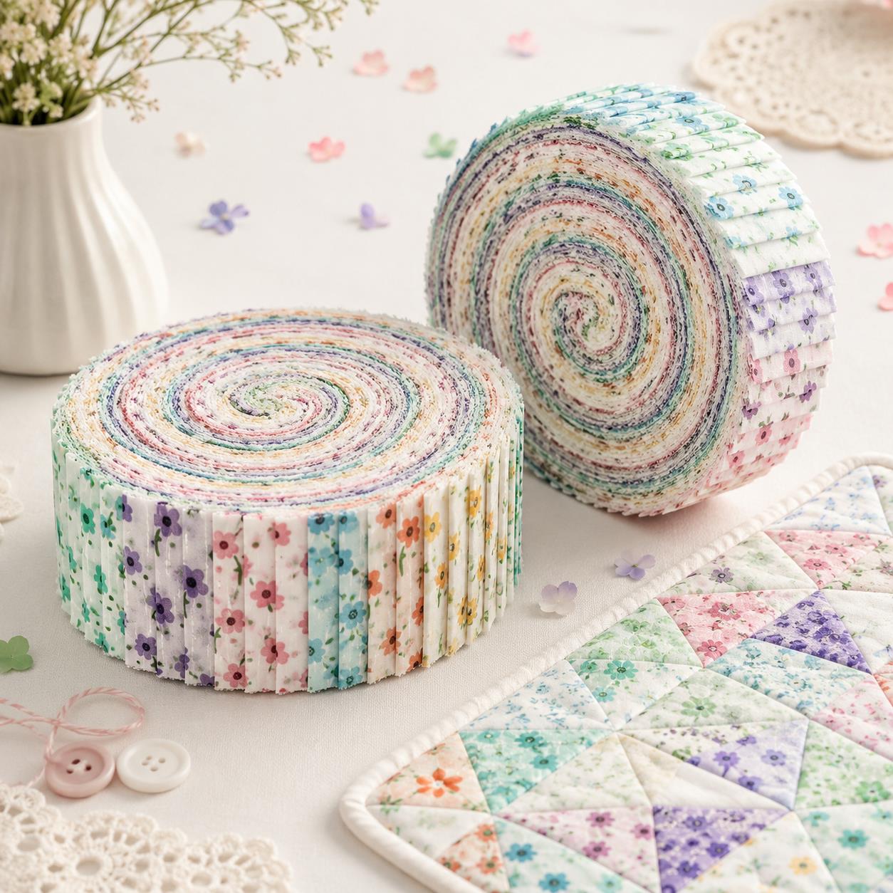 10Pc/Set, Making 10 Images 1pc Each, Each Size: 6.3*50cm Floral Chiffon Series Sliced Fabric Set Style Combination, Polyester Jelly Roll Fabric Strips, Pre-Cut Quilting Squares, For Quilting DIY, Handicrafts And Sewing, Blankets, Rugs