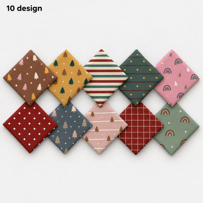 10Pc/Set Christmas Series Plaid Dot Star Tree Stripe Fat Quarter Fabric, Pre-Cut Square Fabric Assort, Fabric Set, Craft Fabric, Handmade DIY Patchwork Fabric,Home Quilting Sewing Fabric, Packaging Fabric, Scrapbooking Craft Hobbyist