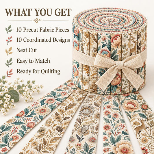 10pcs Vintage Floral Pattern Jelly Roll Fabric Strips 2.5X19.7inch Pre-Cut 100% Polyester For Patchwork Quilts, Table Runners, Placemats, Tote Bags, Storage Pouches, Makeup Bags, Coasters, Quilt Blocks & Binding Mother'S Day Gift