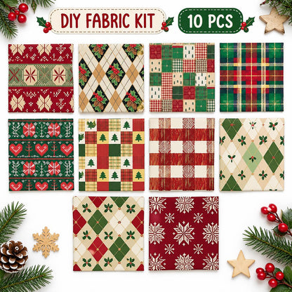 10Pc/Set Christmas Series Stripe Heart Plaid Holly Pinecones Fat Quarter Fabric, Pre-Cut Square Fabric Assort, Fabric Set, Craft Fabric, Handmade DIY Patchwork Fabric,Home Quilting Sewing Fabric, Packaging Fabric, Scrapbooking Craft Hobbyist
