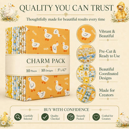10pcs Charm Pack Set Duck Animal Vintage Style Pattern Handmade DIY with Rich Color and Texture Elements 100% Polyester Patchwork in 10 Design Styles Suitable for Patchwork DIY Craft Projects DIY Wallet Making Gift Giving Bag Making Mother's Day Gift