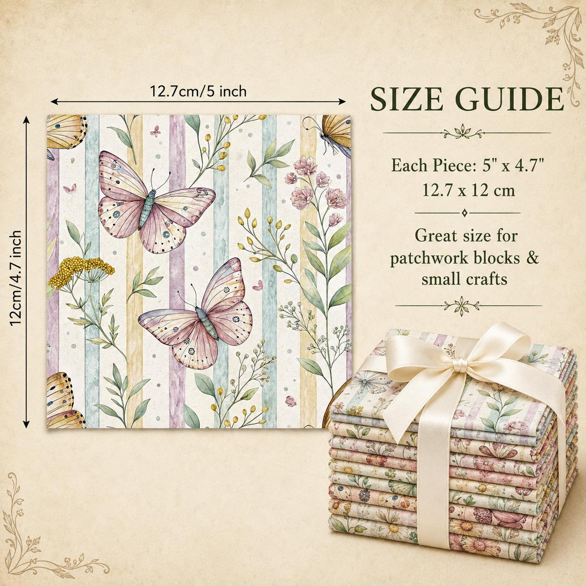 10Pc/Set Flower Stripe Butterfly Series Fat Quarter Fabric, Pre-Cut Square Fabric Assort, Fabric Set, Craft Fabric, Handmade DIY Patchwork Fabric,Home Quilting Sewing Fabric, Packaging Fabric, Scrapbooking Craft Hobbyist