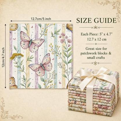 10Pc/Set Flower Stripe Butterfly Series Fat Quarter Fabric, Pre-Cut Square Fabric Assort, Fabric Set, Craft Fabric, Handmade DIY Patchwork Fabric,Home Quilting Sewing Fabric, Packaging Fabric, Scrapbooking Craft Hobbyist