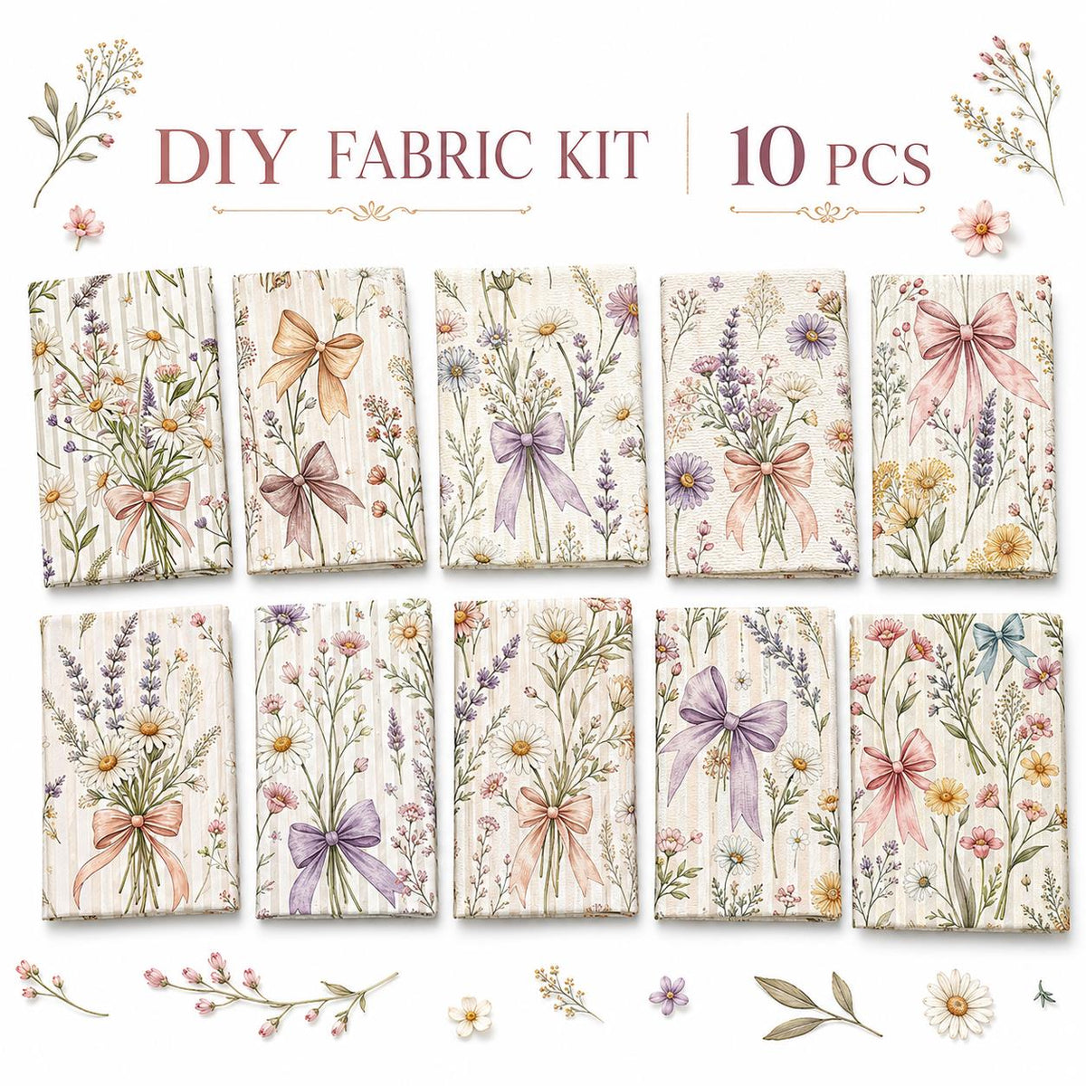 10pcS Charm Pack Set Floral Pattern VIntage Style Handmade DIY With Rich Color and Texture Elements 100% Polyester Patchwork in 10 Design Styles Suitable For Patchwork DIY Craft Projects DIY Wallet Making Gift Giving Bag Making Mother's Day Gift