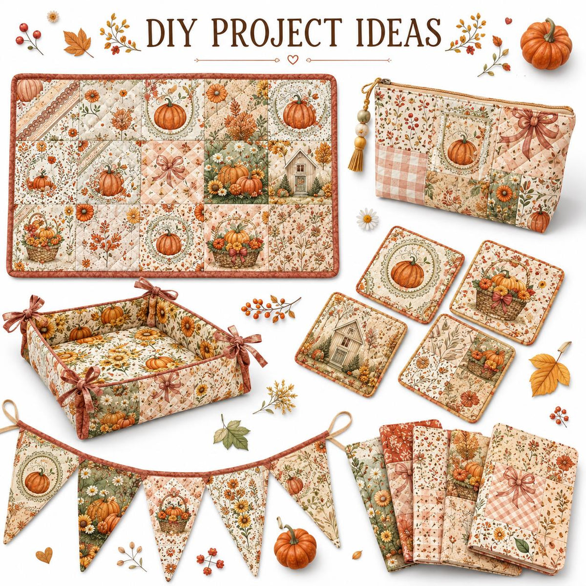 10pcs Charm Pack Set Pumpkin Autumn Pattern Vintage Style Handmade DIY with Rich Color and Texture Elements 100% Polyester Patchwork in 10 Design Styles Suitable for Patchwork DIY Craft Projects DIY Wallet Making Gift Giving Bag Making Mother's Day Gift
