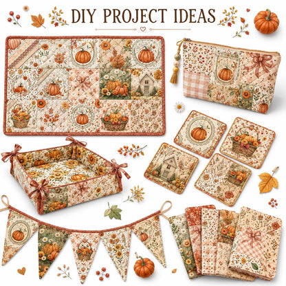 10pcs Charm Pack Set Pumpkin Autumn Pattern Vintage Style Handmade DIY with Rich Color and Texture Elements 100% Polyester Patchwork in 10 Design Styles Suitable for Patchwork DIY Craft Projects DIY Wallet Making Gift Giving Bag Making Mother's Day Gift