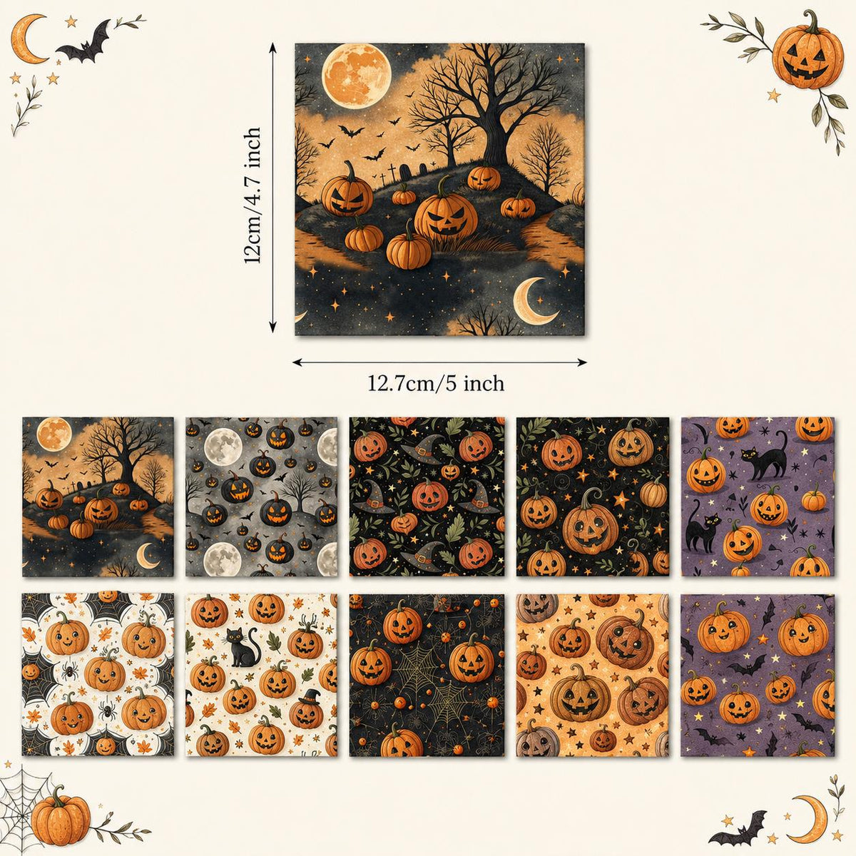 10pcs Charm Pack Set Halloween Pumpkin Holly Snow Pattern Vintage Style Handmade DIY with Rich Color and Texture Elements 100% Polyester Patchwork in 10 Design Styles Suitable for Patchwork DIY Craft Projects DIY Wallet Making Gift Giving Bag Making Mothe