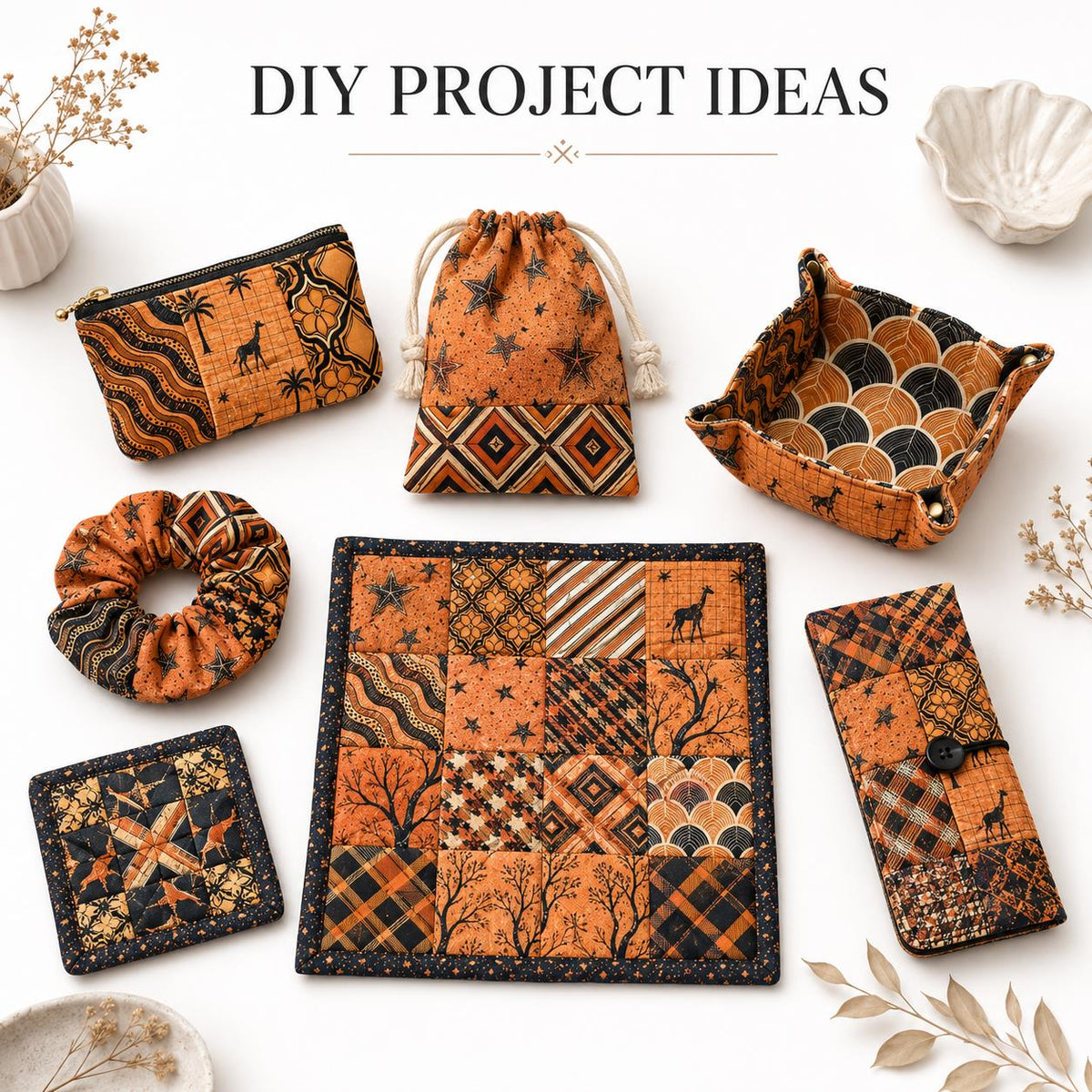 10Pc/Set Orange Autumn Series Flower Star Deer Plaid Fat Quarter Fabric, Pre-Cut Square Fabric Assort, Fabric Set, Craft Fabric, Handmade DIY Patchwork Fabric,Home Quilting Sewing Fabric, Packaging Fabric, Scrapbooking Craft Hobbyist