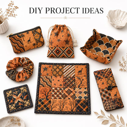 10Pc/Set Orange Autumn Series Flower Star Deer Plaid Fat Quarter Fabric, Pre-Cut Square Fabric Assort, Fabric Set, Craft Fabric, Handmade DIY Patchwork Fabric,Home Quilting Sewing Fabric, Packaging Fabric, Scrapbooking Craft Hobbyist
