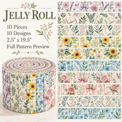 10pcs Vintage Floral Pattern Jelly Roll Fabric Strips 2.5X19.7inch Pre-Cut 100% Polyester For Patchwork Quilts, Table Runners, Placemats, Tote Bags, Storage Pouches, Makeup Bags, Coasters, Quilt Blocks & Binding