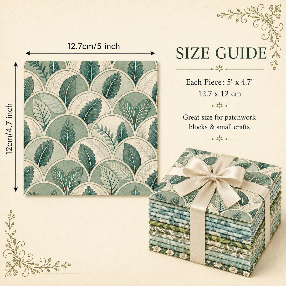 10pcs Charm Pack Set Leaf Pattern Vintage Style Handmade DIY with Rich Color and Texture Elements 100% Polyester Patchwork in 10 Design Styles Suitable for Patchwork DIY Craft Projects DIY Wallet Making Gift Giving Bag Making Mother's Day Gift