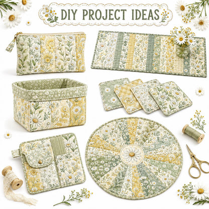 10pcs Vintage Daisy Floral Pattern Jelly Roll Fabric Strips 2.5X19.7inch Pre-Cut 100% Polyester For Patchwork Quilts, Table Runners, Placemats, Tote Bags, Storage Pouches, Makeup Bags, Coasters, Quilt Blocks & Binding