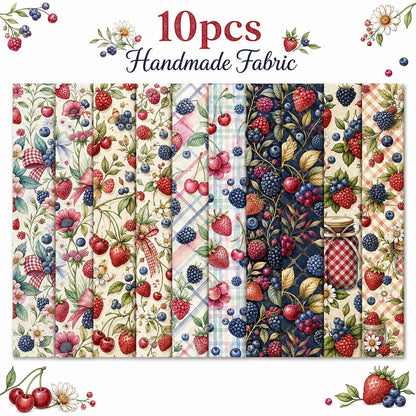 10pcs Vintage Strawberry Blueberry Floral Pattern Jelly Roll Fabric Strips 2.5X19.7inch Pre-Cut 100% Polyester For Patchwork Quilts, Table Runners, Placemats, Tote Bags, Storage Pouches, Makeup Bags, Coasters, Quilt Blocks & Binding